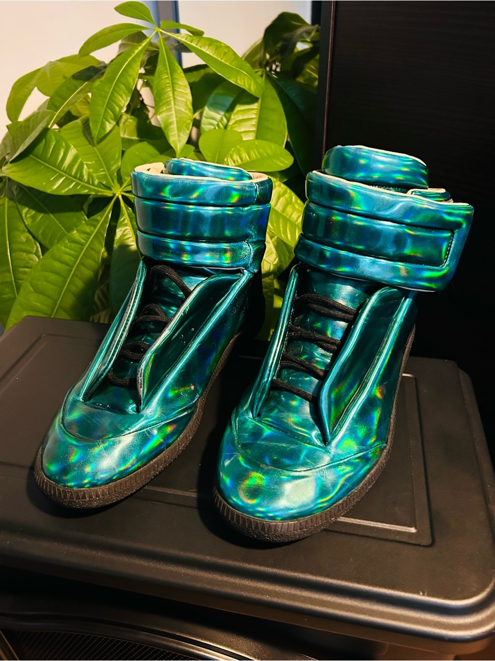 Maison Margiela Future Green Black Men 40 1/2 Leather High Top Sneaker Luxury